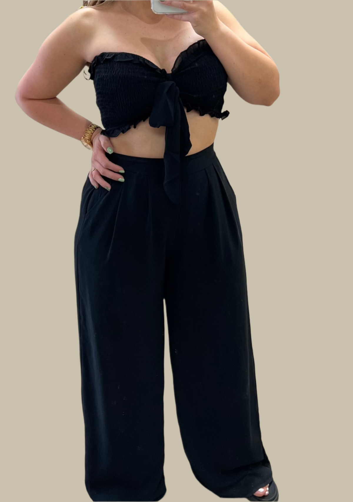 Bora Bora Lino Black Top & Bottom Set